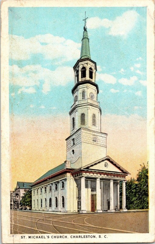 St Michaels Church Charleston South Carolina Vintage Postcard Damaged