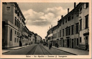 Vtg Udine Italy Via Aquileia e Caserma G. Savorgnan Postcard