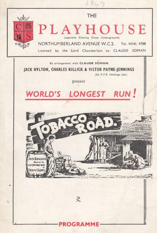 Tobacco Road Thora Hird Barbara Todd Playhouse Theatre Programme