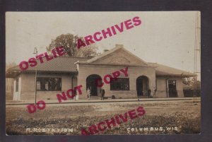 Columbus WISCONSIN RPPC 1908 DEPOT TRAIN STATION Railroad Railway WI KB