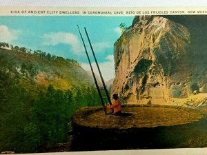 Vintage Postcard 1920's Kiva Ancient Cliff Dwellers Ceremonial Cave New Mexico