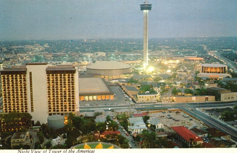 Postcard Tower Of The Americas Powerful Search Lights Illuminated San Antonio TX