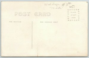 Waldron Michigan~Folk Sitting Atop Old Log Dam RPPC 1940s Postcard 