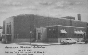 Osawatomie Kansas~Osawatomie Municipal Auditorium & City Hall~NICE Car~1951 PC