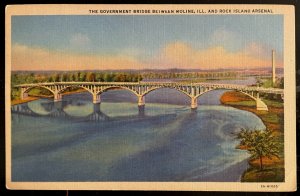 Vintage Postcard 1932 Government Bridge, Moline, IL to Rock Island, Illinois (IL