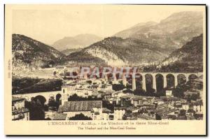 Old Postcard L & # 39Escarene Viaduct and Gare Nice Cuneo