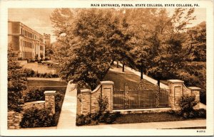 Vtg 1930's Main Entrance Penna State College Pennsylvania PA Linen Postcard