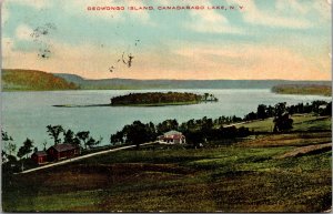 Postcard NY Richfield Springs Deowongo Island Canadarago Lake