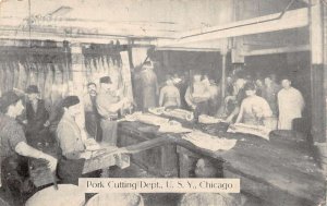 Chicago Illinois Pork Cutting Dept Butcher Shop Vintage Postcard AA75699