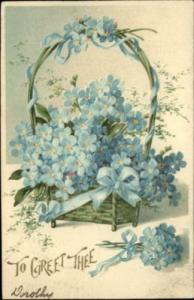 Blue Flowers Basket Embossed c1910 Postcard