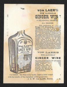 VICTORIAN TRADE CARD Von Laer's non-alcoholic Ginger Wine