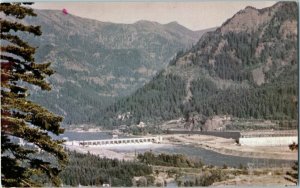 Aerial View Postcard Bonneville Dam Columbia River Highway Oregon