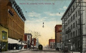 Clinton IA Second St. Trolley c1910 Postcard