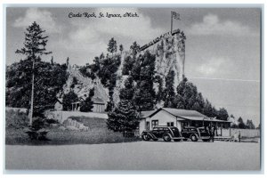 c1950's Castle Rock Tourist Spot Classic Cars Steps St. Ignace Michigan Postcard