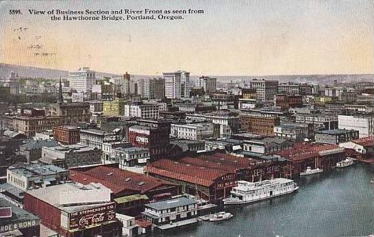Oregon Portland Business Section &  River Front Coca Cola 1915