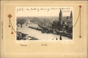 Verona Italy Panorama Art Nouveau Border c1905 Postcard