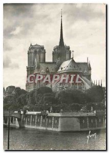 Postcard Modern Paris while strolling Apse of Notre Dame and the square Arche...