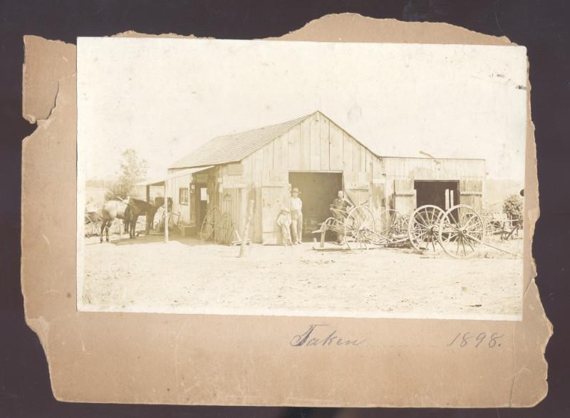 REAL PHOTO MOUNTED PHOTOGRAPH WARRENSBURG MISSOURI BLACKSMITH SHOP 1898