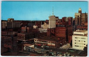 c1960s Des Moines, IA Downtown Birds Eye Fort Hotel Younkers Sign Chrome PC A311