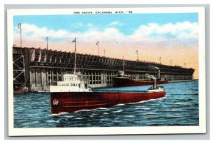 Vintage 1940's Postcard Cargo Ship Escanaba Ore Docks Lake Michigan