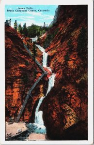 Seven Falls South Cheyenne Canyon Colorado Vintage Postcard C214