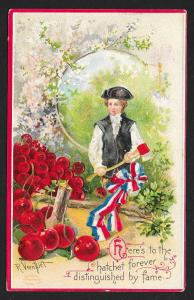 Washington Birthday As a Boy Hatchet & Cherries Used c1911