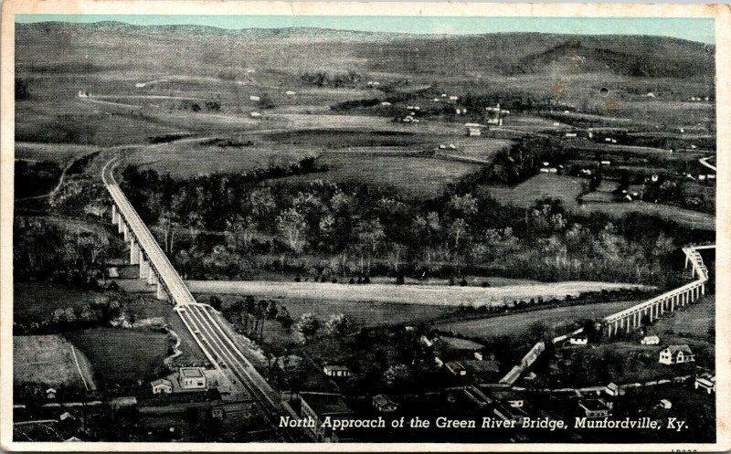 Vtg North Approach Green River Bridge Blue Sky Munfordville Kentucky KY Postcard