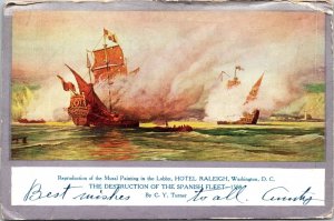 Hotel Raleigh Washington DC Spanish Fleet Raleigh Postcard European WOB Note 