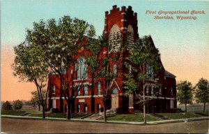 Postcard WY Sheridan First Congregational Church ~1910 H13