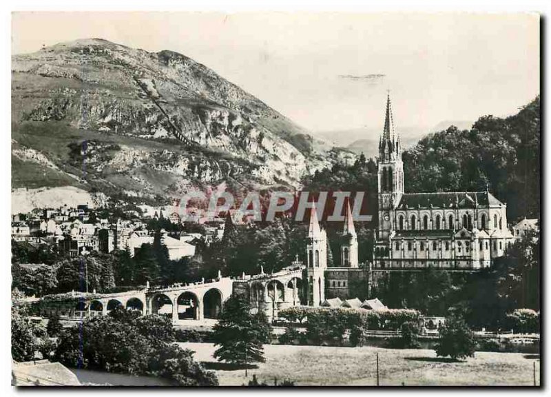 Modern Postcard Lourdes Basilica and the Pic du Jer