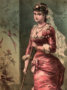 1880s Queen Sweeper Household Lovely Lady In Pink Dress #5K