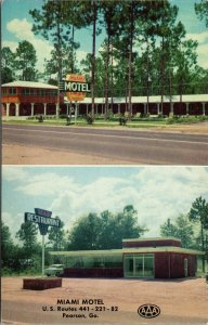 Vtg Miami Motel Restaurant Pearson Georgia GA Chrome Roadside Postcard