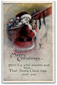 1918 Christmas Santa Claus With Sack Of Toys Stockings Toulon Illinois Postcard