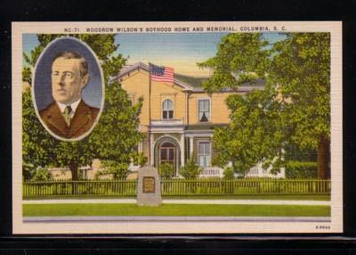 South Carolina colour PC Woodrow Wilson Home and Memorial, unused