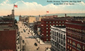 Vintage Postcard Pacific Avenue Tacoma City Hall End Of The Street Washington WA