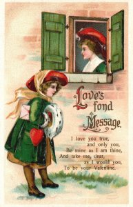 Vintage Postcard 1912 Love's Fond Message I Love You True Valentine Greetings