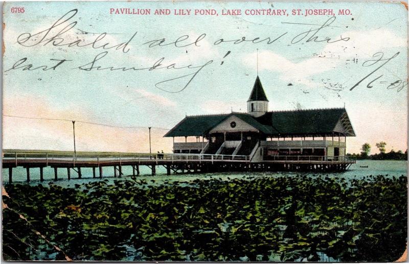 Pavilion and Lily Pond, Lake Contrary, St. Joseph MO c1908 Vintage Postcard M04