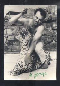 RPPC ANIMAL TRAINER ZOO LEOPARD CAT WITH AUTOGRAPH REAL PHOTO POSTCARD