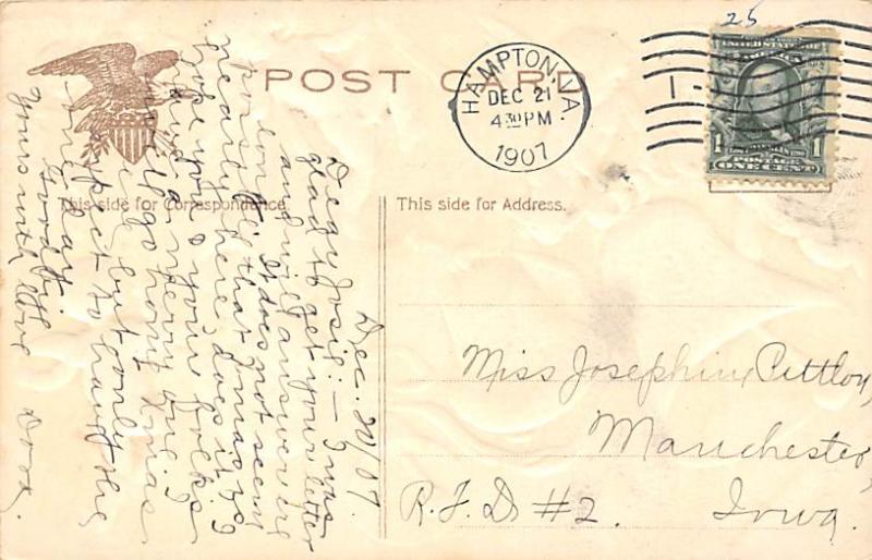 Bells Angels Christmas 1907 light postal marking on front