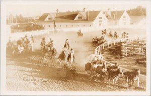 Chuckwagon Races Calgary Stampede Calgary AB Cowboys Rosettis RPPC Postcard H23