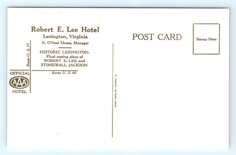 Postcard VA Lexington Robert E Lee Hotel Vintage Linen Sketch Card J5