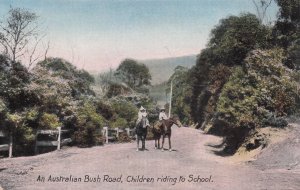 An Australian Bush Road Children Riding To School Old RPC Postcard