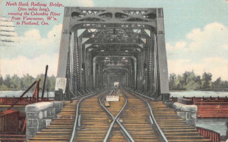 NORTH BANK RAILWAY BRIDGE Columbia River Vancouver, WA Portland OR 1910 Postcard