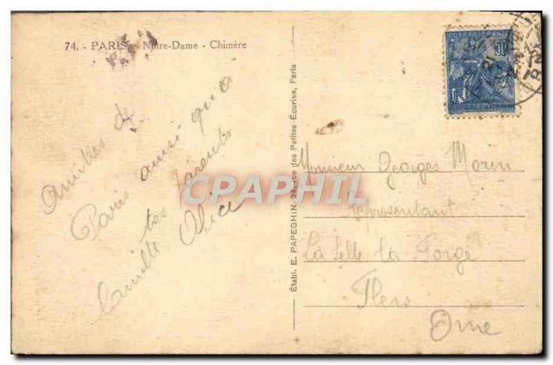 Old Postcard Paris Notre Dame Chimere
