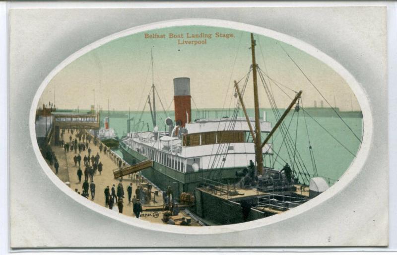 Belfast Boat Steamer Landing Stage Liverpool UK 1910c postcard