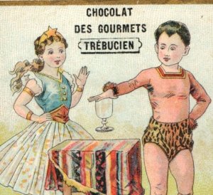 1880s French Gourmet Chocolates Trebucien Open Hand & Glass Game Trick F155