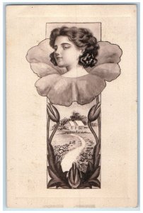 1910 Pretty Woman Flower Art Nouveau Henderson Minnesota MN Antique Postcard