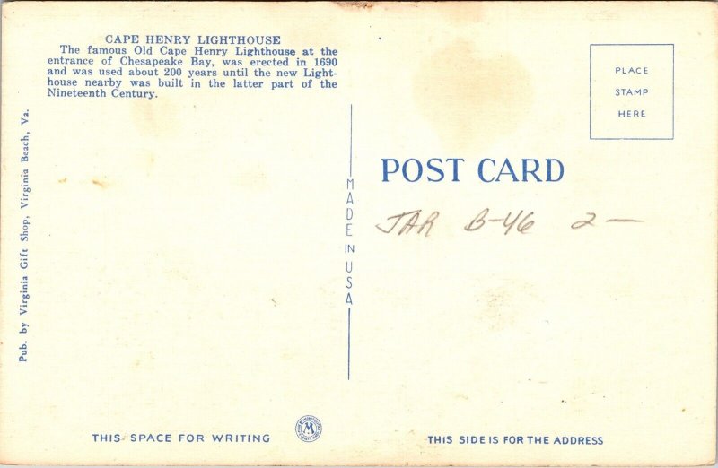 Old New Lighthouse Cape Henry Virginia Beach VA Sunset Linen Postcard VTG UNP  