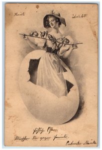 c1905 Easter Pretty Woman In Hatched Egg Hungary Posted Antique Postcard