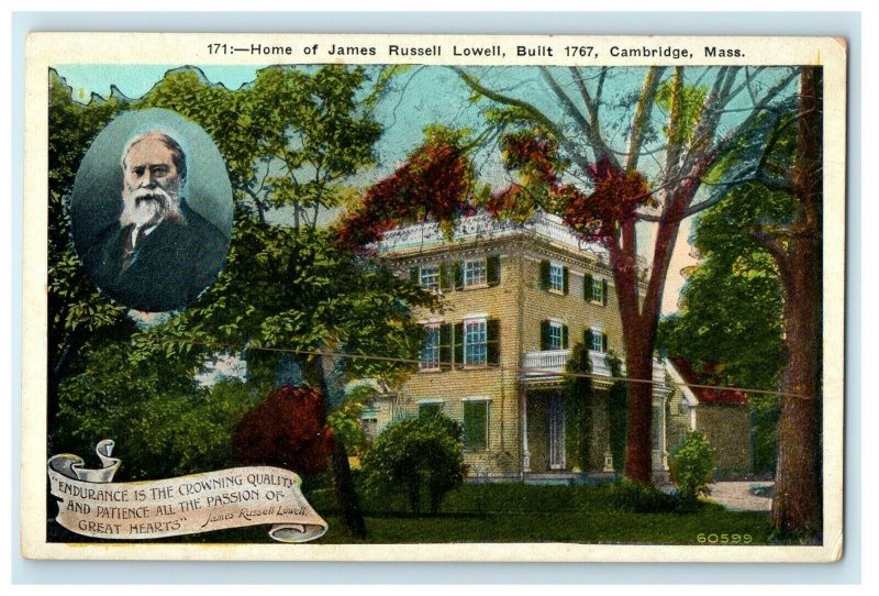 c1920's Home Of James Russell Lowell Cambridge Massachusetts MA Postcard